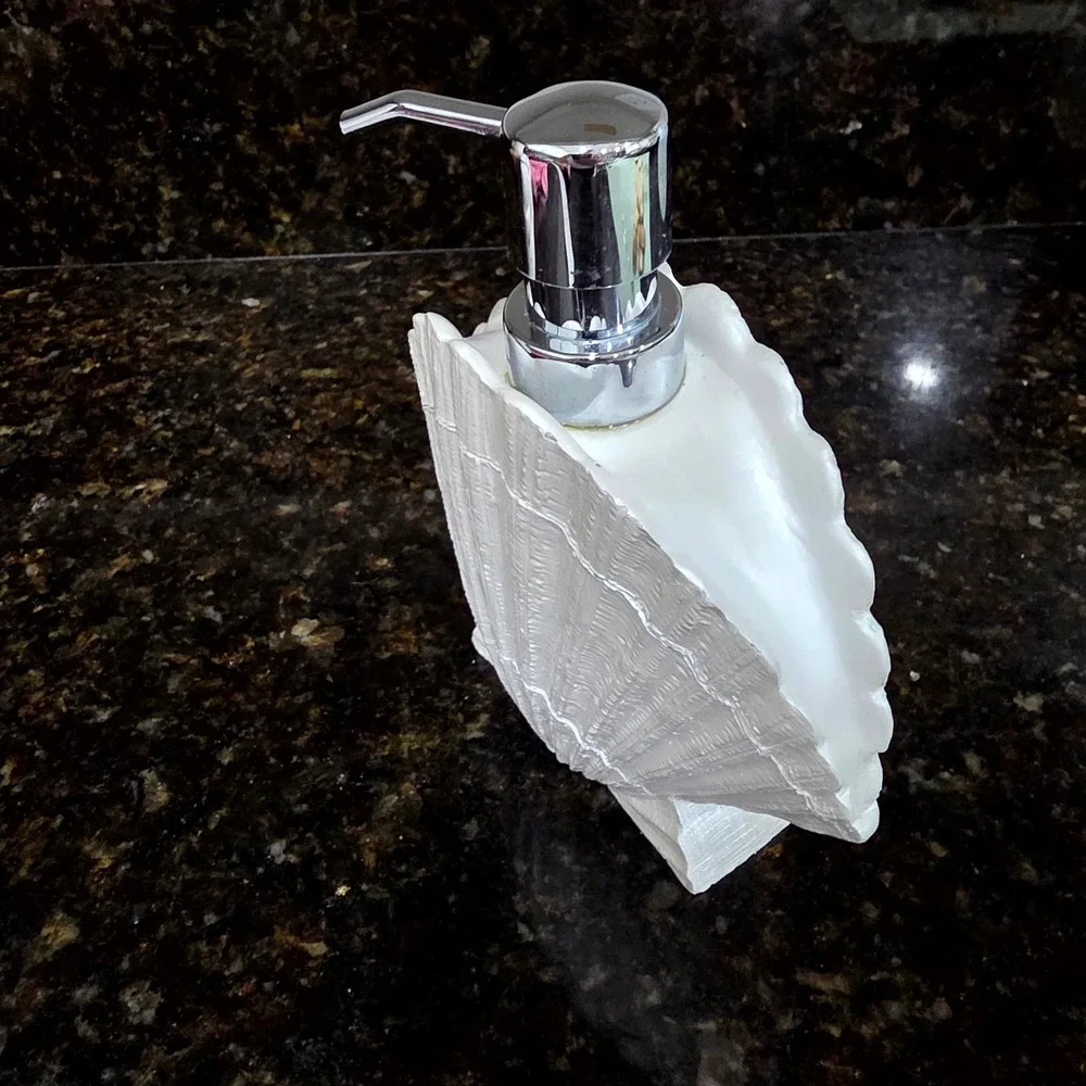 Bathroom Accessory Set White Seashell Soap Dispenser Nautical Tropical seaside